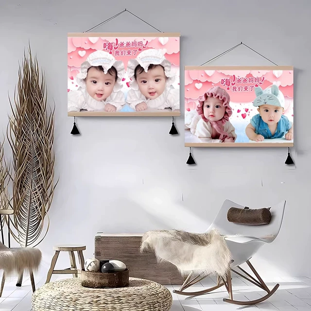 龙凤宝宝画报墙贴画助备孕双胞胎男女宝海报卧室床头求送子娃娃图
