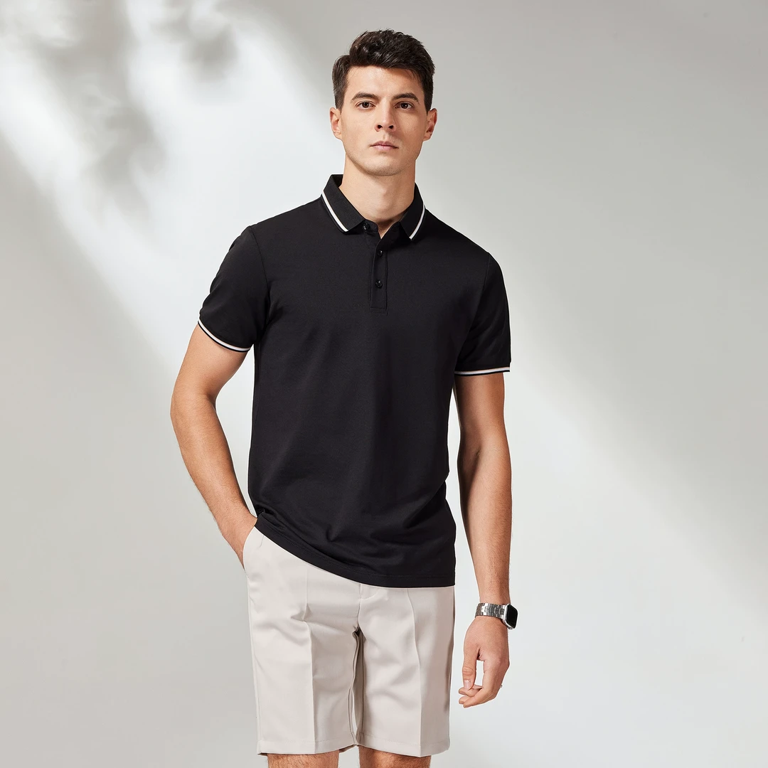 蚕丝混纺夏季男士翻领短袖T恤纯色男装丝光Polo保罗衫