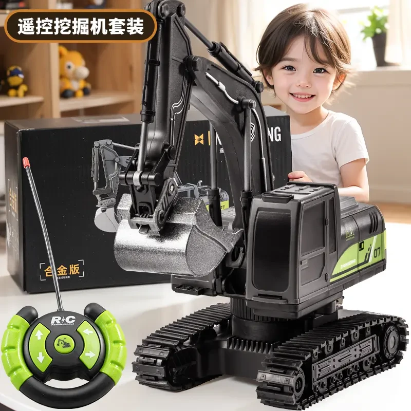 新款合金遥控挖掘机充电挖土机玩具车勾机模型遥控车六通工程车男