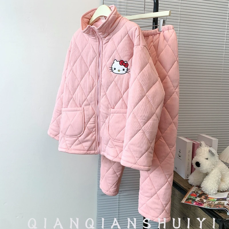 特厚三层加厚夹棉睡衣女秋冬季2025新款珊瑚绒大码冬天家居服套装