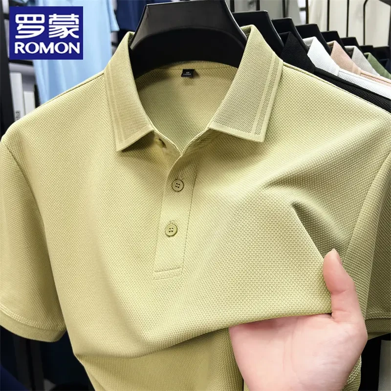 罗蒙夏季薄款凉感短袖翻领polo衫休闲商务纯色百搭翻领棉质T恤衫