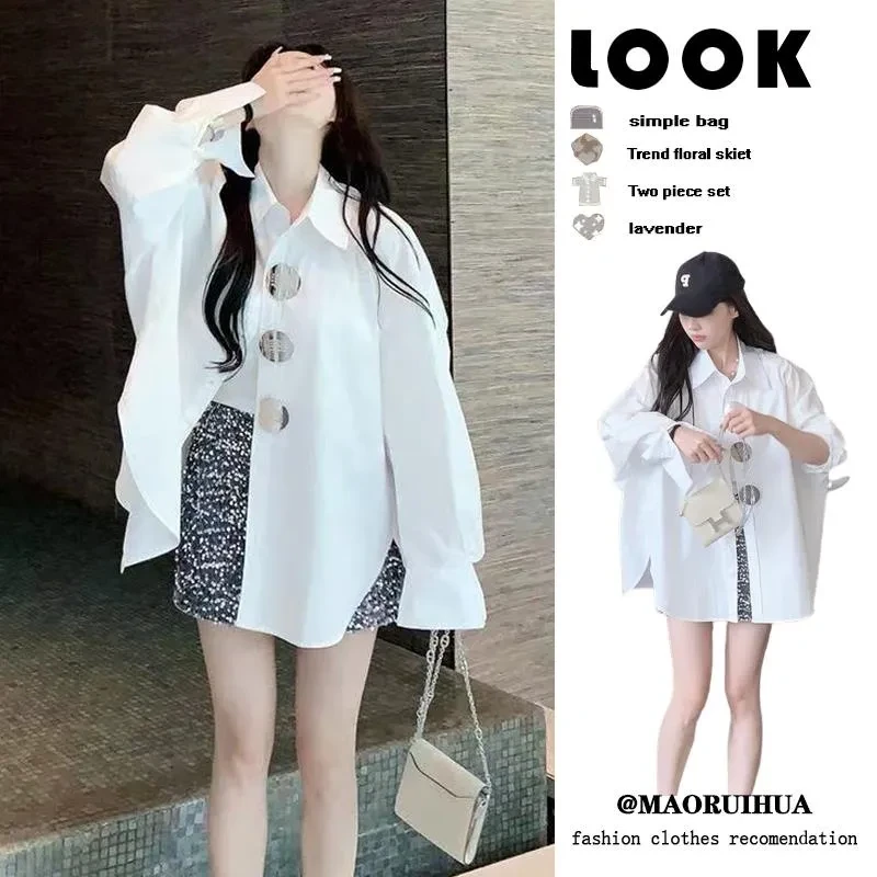 早春白色衬衫女秋季2024年新款韩版慵懒时尚上衣防晒衬衣开衫外套