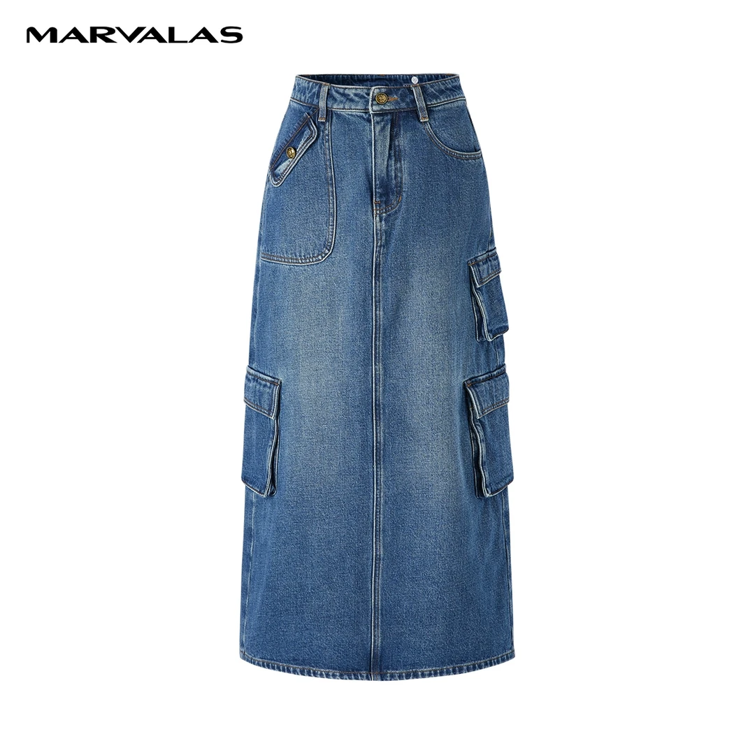 【众心专属】全棉牛仔裙2023秋冬新款复古水时尚半身长裙