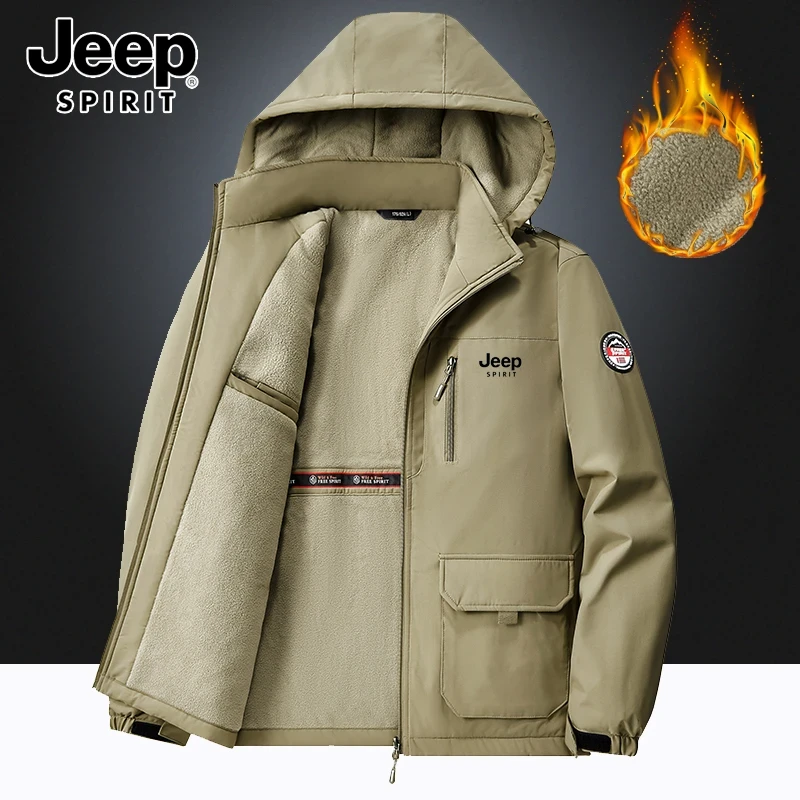 Jeep吉普加绒夹克户外休闲防风防水保暖棉服多口袋秋冬加大码外套
