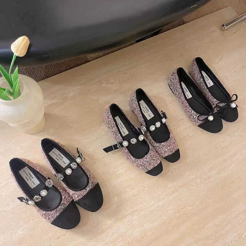 美猫汇2025小香风蝴蝶结真皮底软底百搭通勤浅口新中式粗跟单鞋女