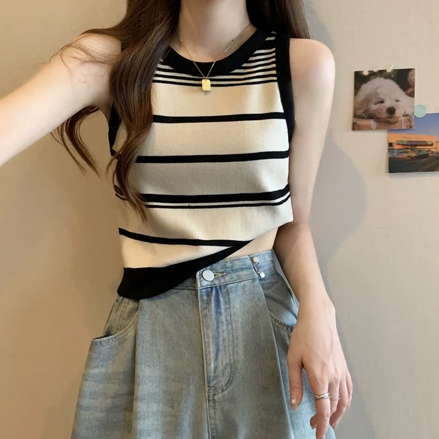 条纹针织小吊带背心女外穿夏季2025新款网红超火爆款打底内搭上衣