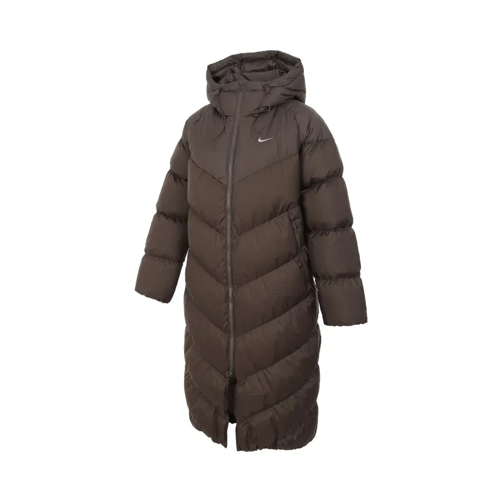 NIKE/耐克女子长款冬季保暖雅丹风运动休闲连帽羽绒服 HF7894-004