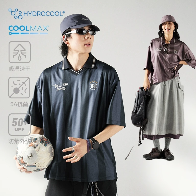 蓝岐夏季COOLMAX防晒条纹球衣吸湿速干抗菌足球POLO短袖T恤男潮