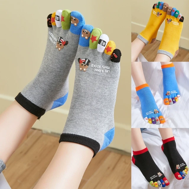 新品秋冬五指袜男女纯棉彩指卡通防臭中厚情侣中筒袜情侣大码分脚