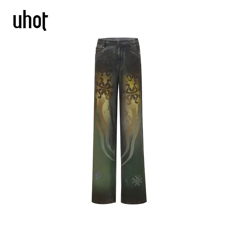 UHOT-25S3蓝黄色牛仔长裤女UWWS3K143