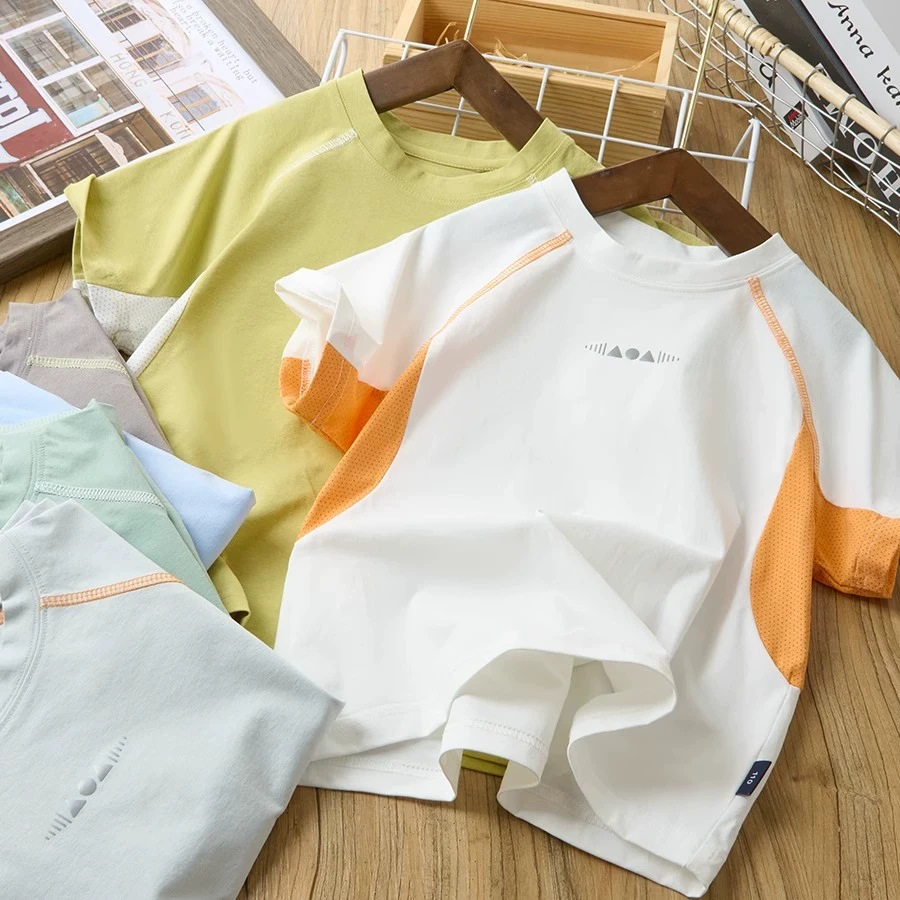 男童短袖t恤2025夏季新款儿童轻薄半袖速干透气拼色冰凉男孩防晒T