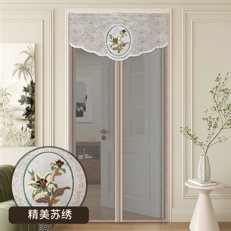 防蚊门帘夏季全磁条刺绣家用魔术贴纱帘自吸防蝇卧室隔断轻奢新款