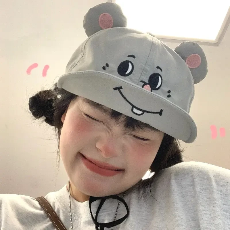 可爱灰耗子大老鼠耳朵棒球帽女2025新款夏季薄款防晒小众鸭舌帽子