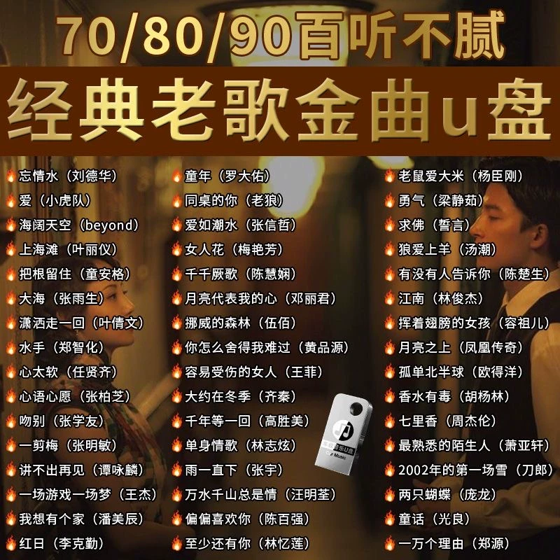 汽车载u盘无损高音质708090宝丽金全粤语经典怀旧老歌歌曲音乐U盘