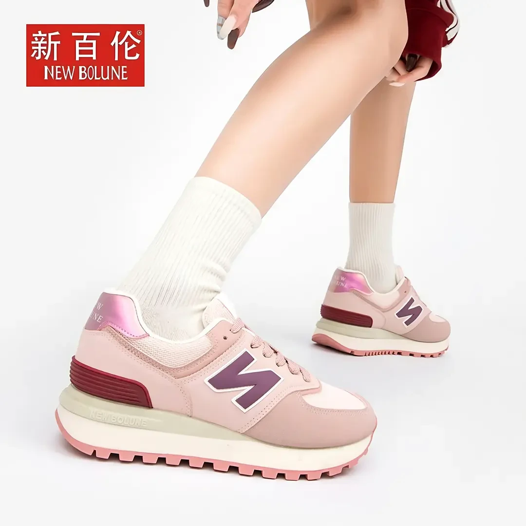 新百伦百搭运动鞋时尚透气复古樱花粉女生休闲潮鞋舒适厚底休闲鞋