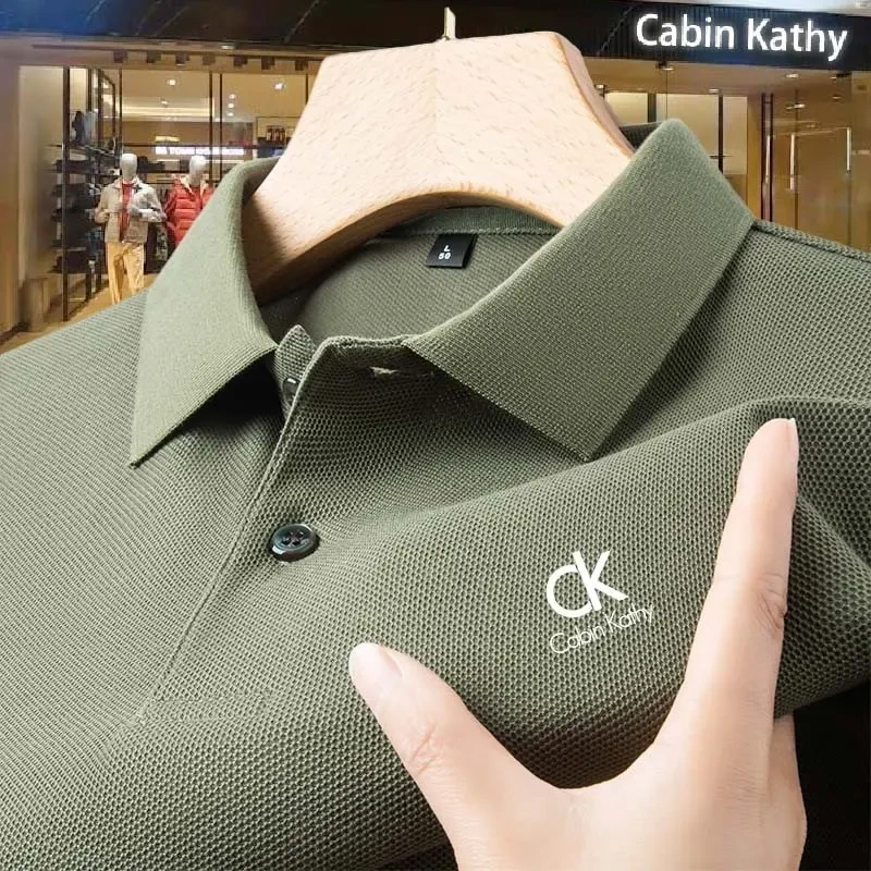 【海外撤柜】法国轻奢高端中年男士短袖100%纯棉纯色polo衫男翻领