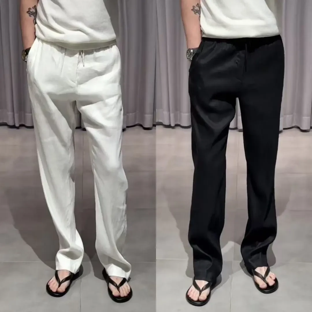 夏季宽松透气薄款直筒裤潮流百搭男士休闲裤子宽松仿麻冰爽长裤