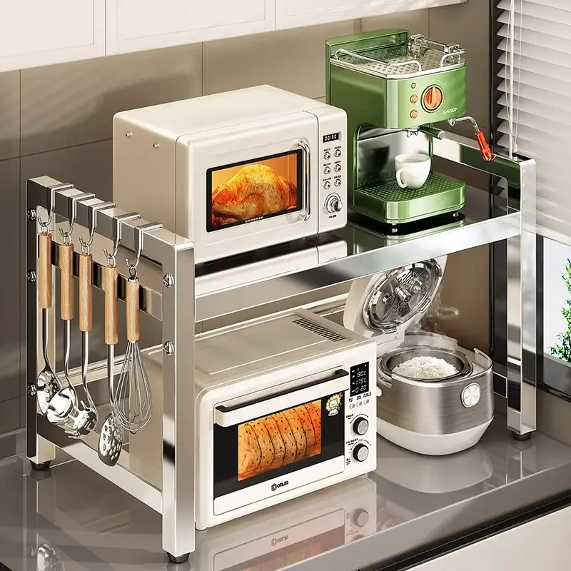 厨房不锈钢微波炉置物架家用台面多功能双层烤箱电饭煲收纳架子