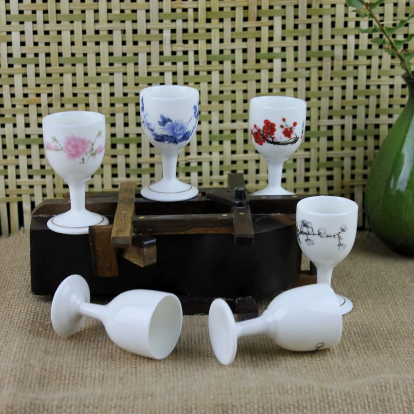 酒盅家用陶瓷高脚杯烈酒杯白酒杯套装20毫升小酒杯白酒4钱白瓷器