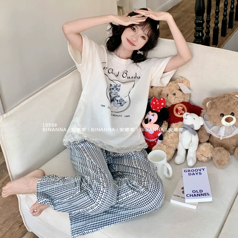 缤安娜家居服睡衣夏季女款短袖2025新款猫猫睡衣女款爆款2025新款