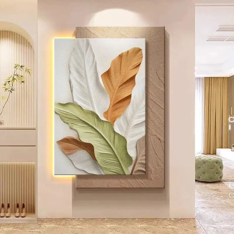 现代奶油风入户玄关装饰画立体砂岩肌理感客厅沙发背景墙壁灯挂画