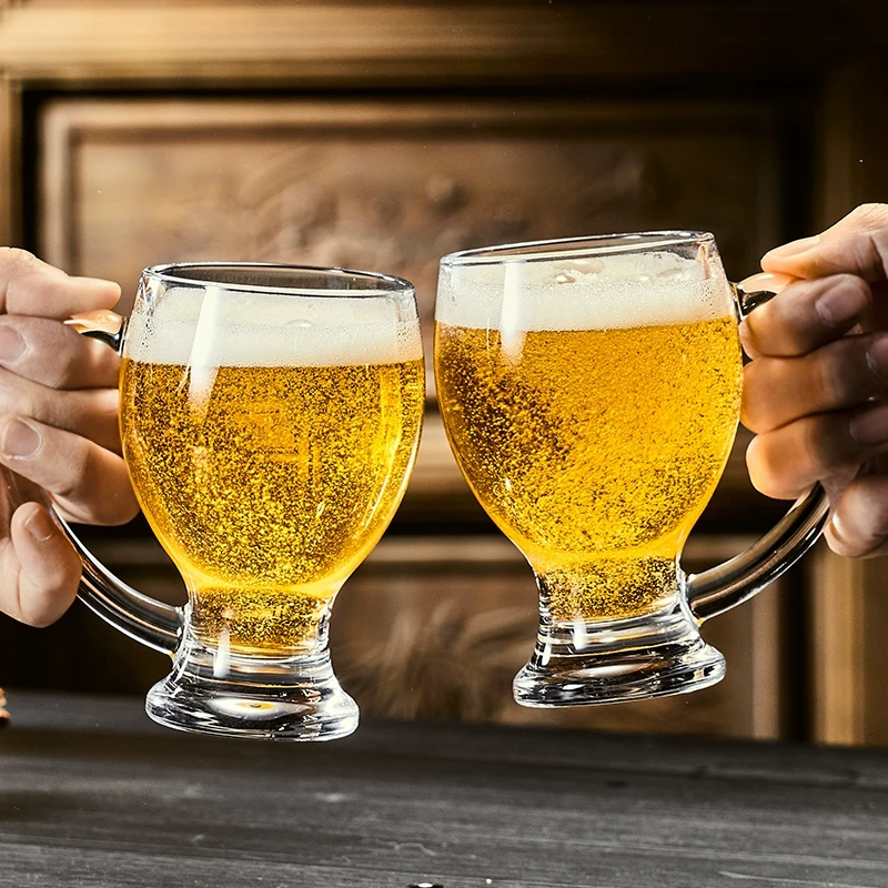 家用玻璃啤酒杯高档轻奢扎啤杯精酿酒杯创意加厚带把玻璃杯子套装