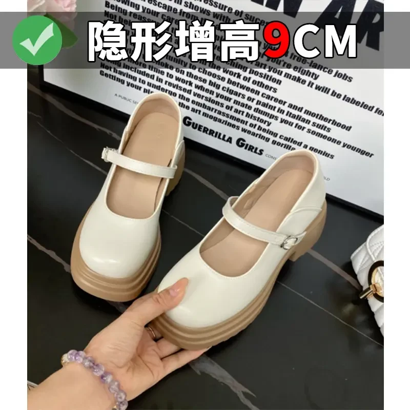 2025年春夏法式仙女风厚底粗跟玛丽珍单鞋一字带配裙子浅口小皮鞋