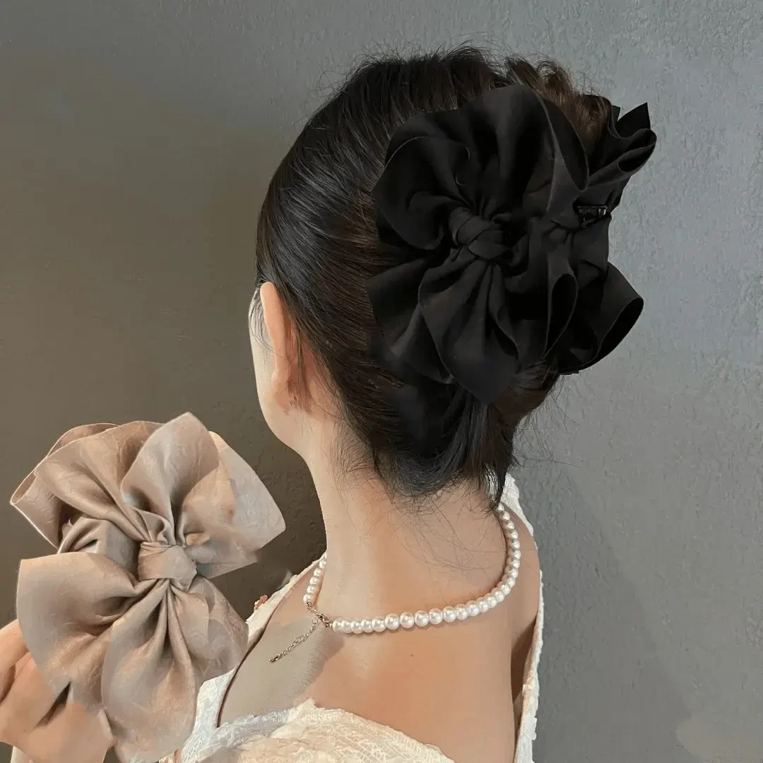 法式优雅蝴蝶结抓夹春天高级感缎面发夹后脑勺盘发低扎马尾夹头饰