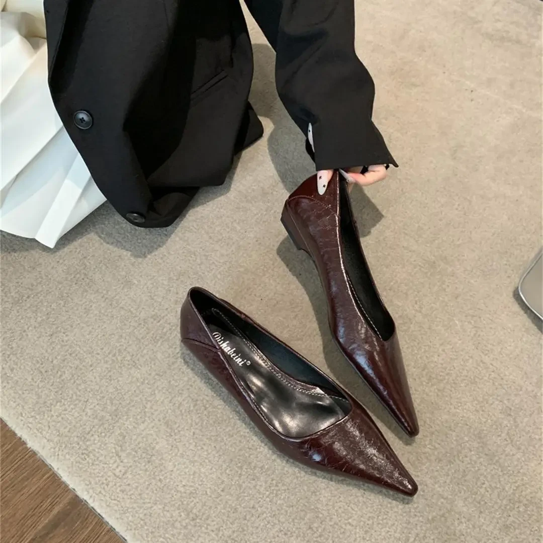 气质低跟浅口尖头单鞋女2025春秋新款法式复古一脚蹬通勤鞋工作鞋