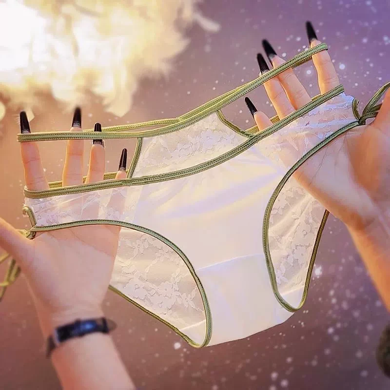 法式性感蕾丝提花女士内裤夜店风腰间细带纯欲三角裤薄款透气棉裆