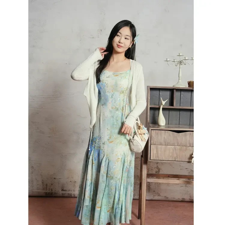 西町村屋休闲简约中长款开衫夏季新款文艺百搭系带小衫XAAB10058