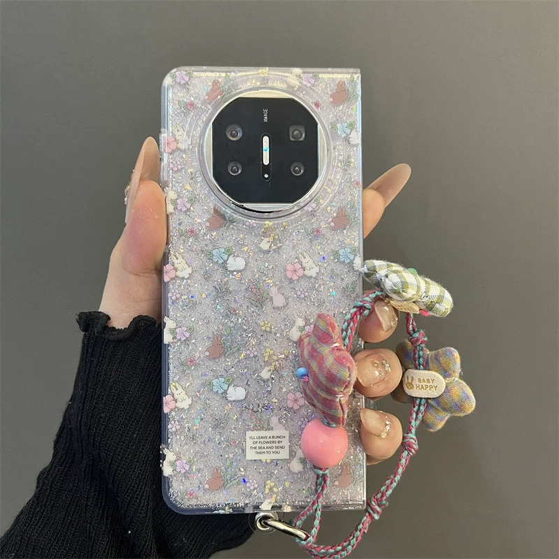 闪粉小碎花兔子适用华为matex6/x5折叠屏手机壳典藏版oppofindn5