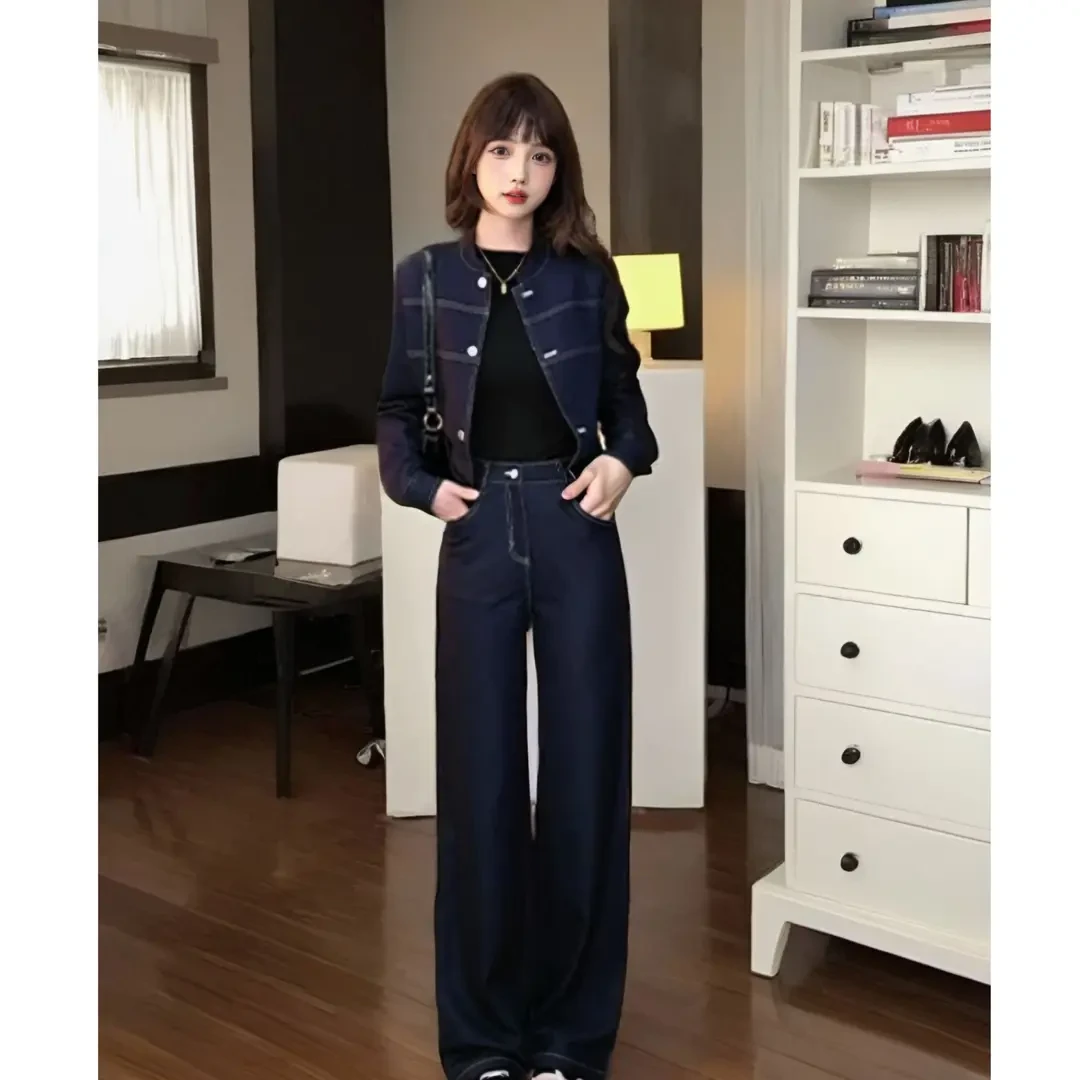 新款女2025早春高定轻奢气质显瘦牛仔外套+长裤两件套装女10109