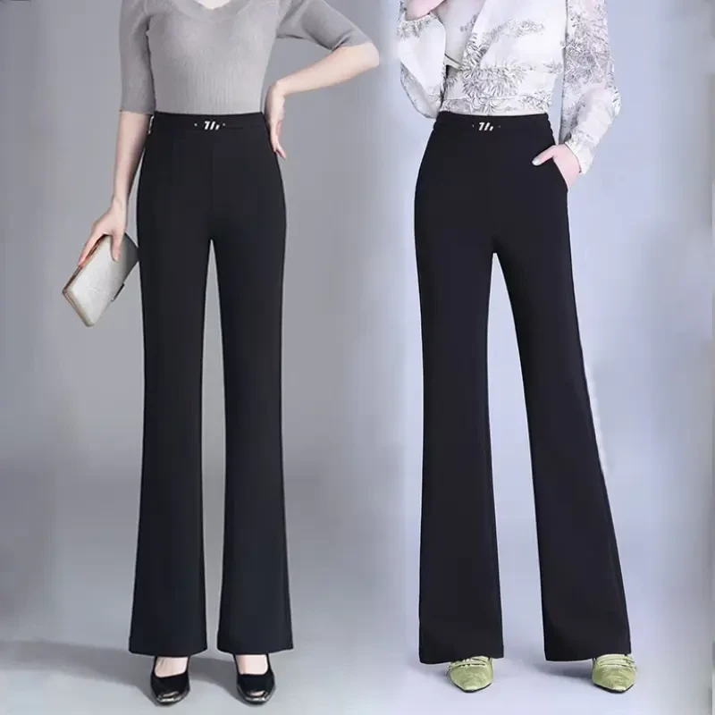 妈妈春季2025新款高腰松紧微喇裤中老年女装春秋百搭长裤休闲裤子