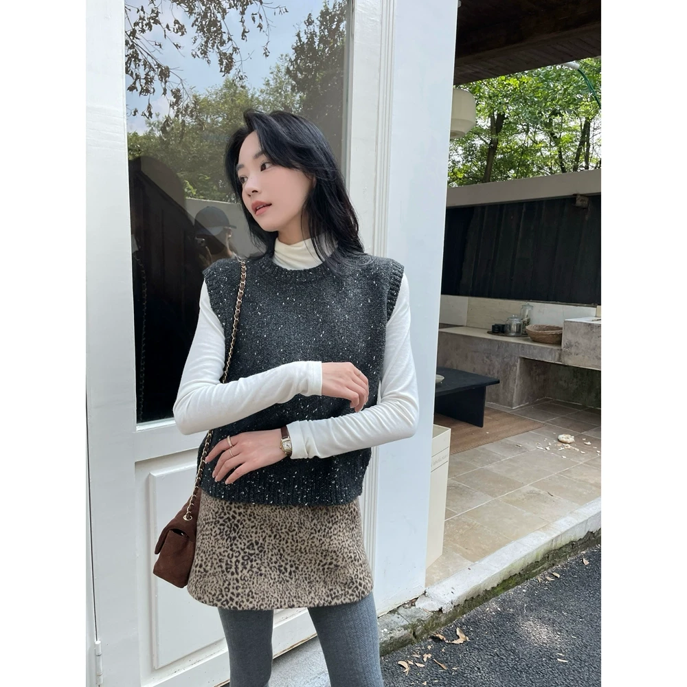 UKILAU白智恩灰色扎染针织背心女款2024新款春秋衬衫叠穿小香马甲