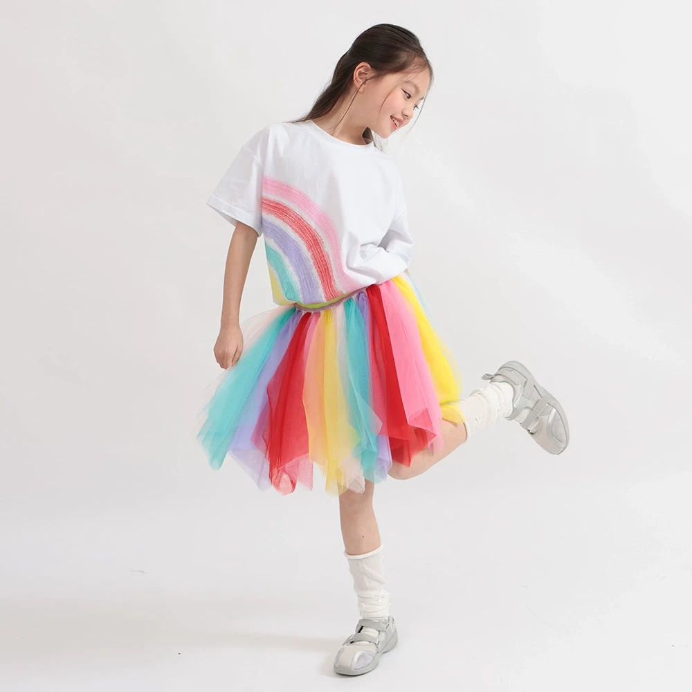 Muakids童装女童夏季彩虹半身裙2025夏季新款蓬蓬裙纱裙儿童裙子