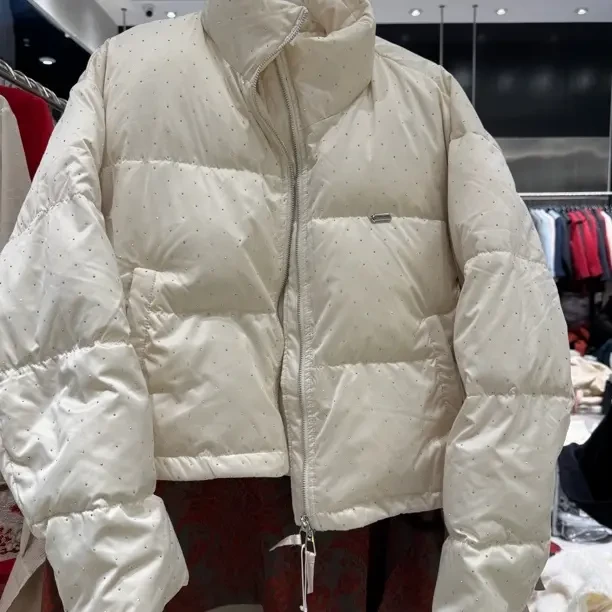 女短款韩版烫钻立领白鸭绒羽绒服冬季时尚百搭