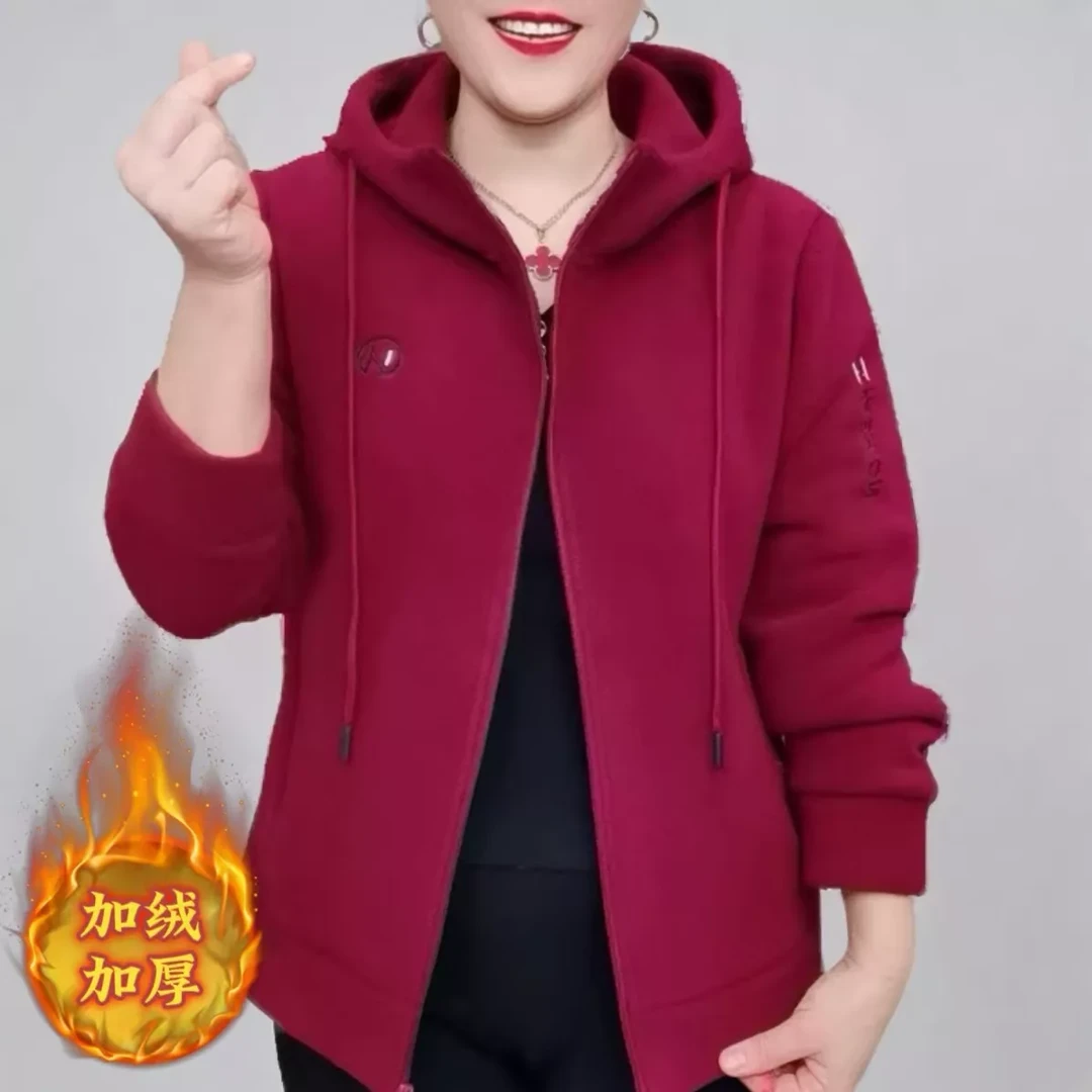 扬新款加绒加厚秋冬连帽摇粒绒保暖抓绒外套女 ( 刺绣款升级加厚)