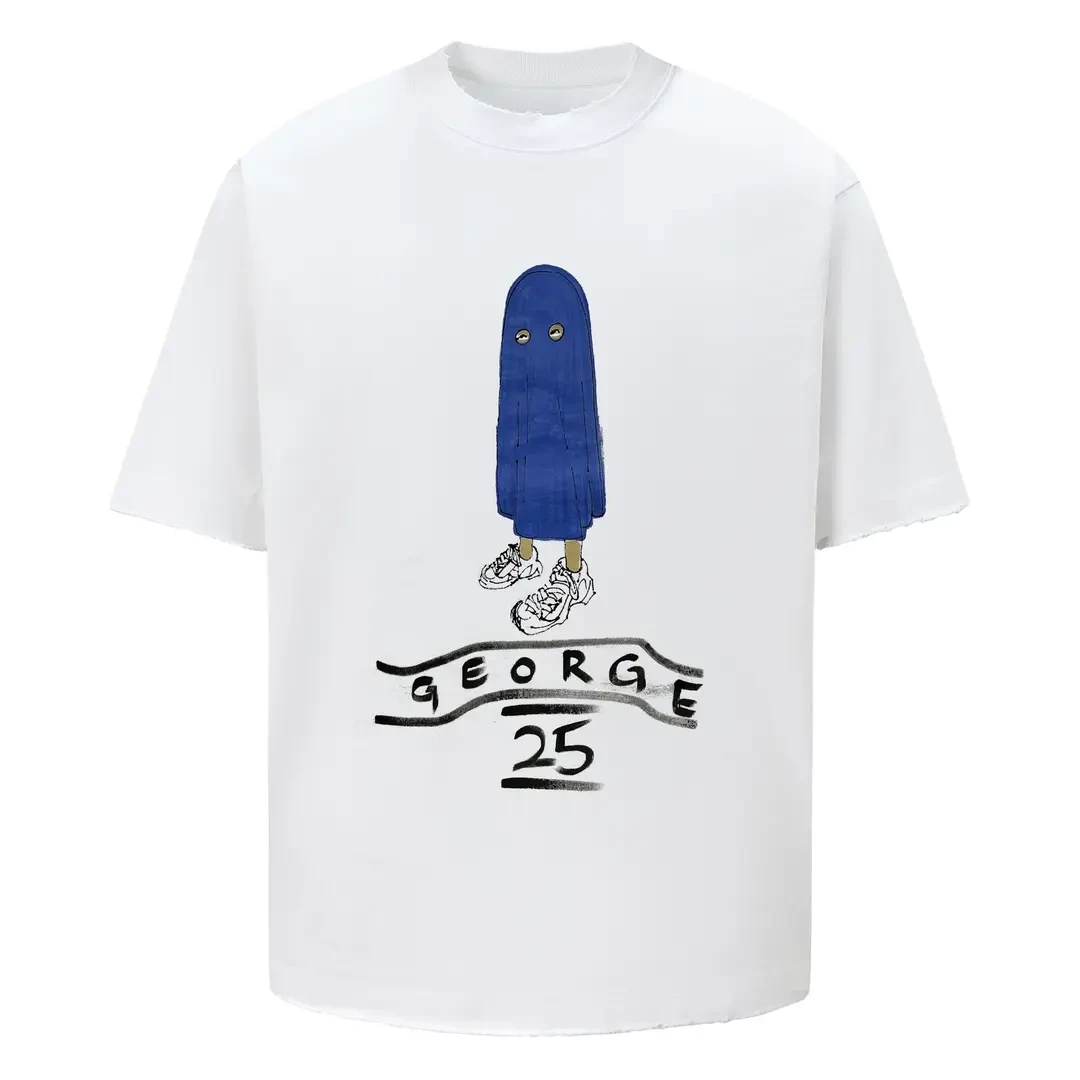 设计师原创人工手绘美式高街潮流印花穿棉重磅男装短袖T恤2001