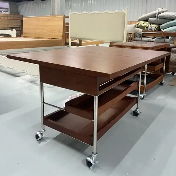 中古风可移动折叠实木茶几家用客厅沙发边几