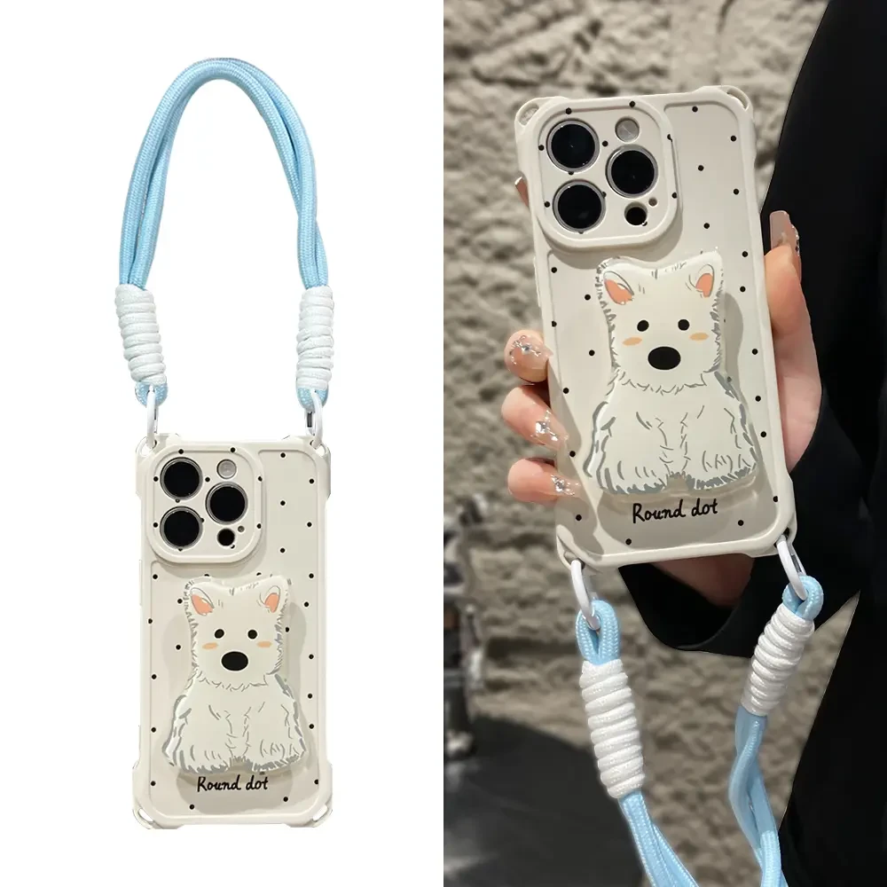 适用斑点可爱小狗于苹果16promax手机壳防摔四角挂华为支架款