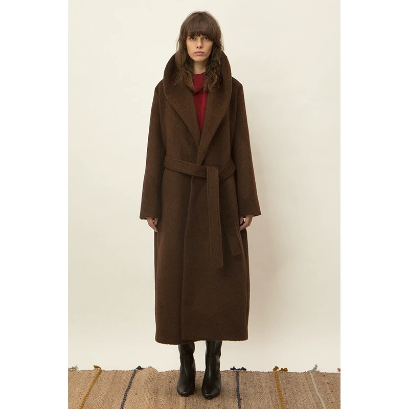 【ii sense】noundnound秋冬22新款宽松腰带大翻领长款大衣外套女士