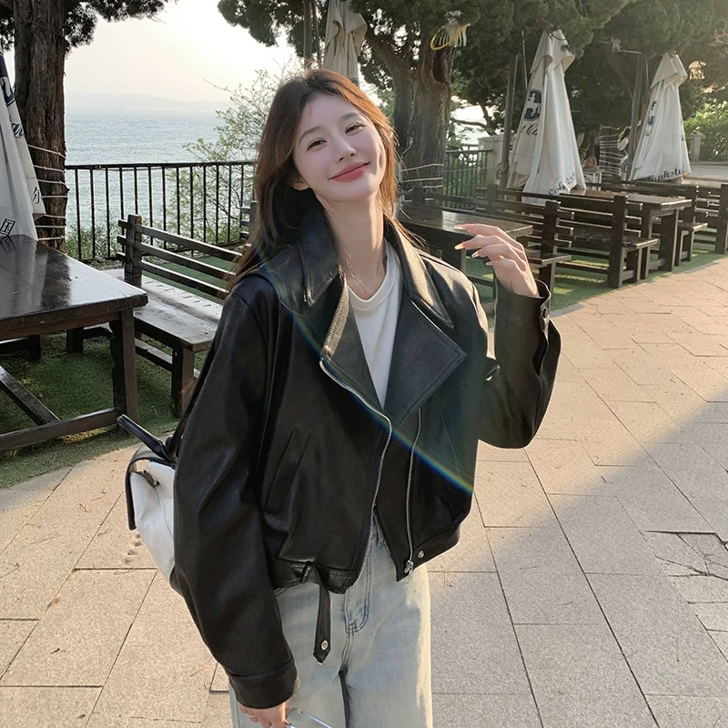 又a又飒黑色皮衣外套女早秋2025新款高级感超好看短款pu机车夹克
