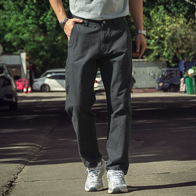 美式复古夏季深灰色裤子男直筒纯棉休闲裤2025年新款宽松工装长裤