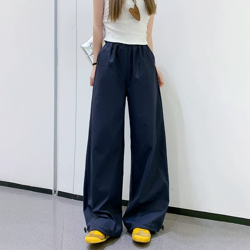 美式复古工装裤女夏季2025新款休闲慵懒风运动藏青色速干阔腿裤子