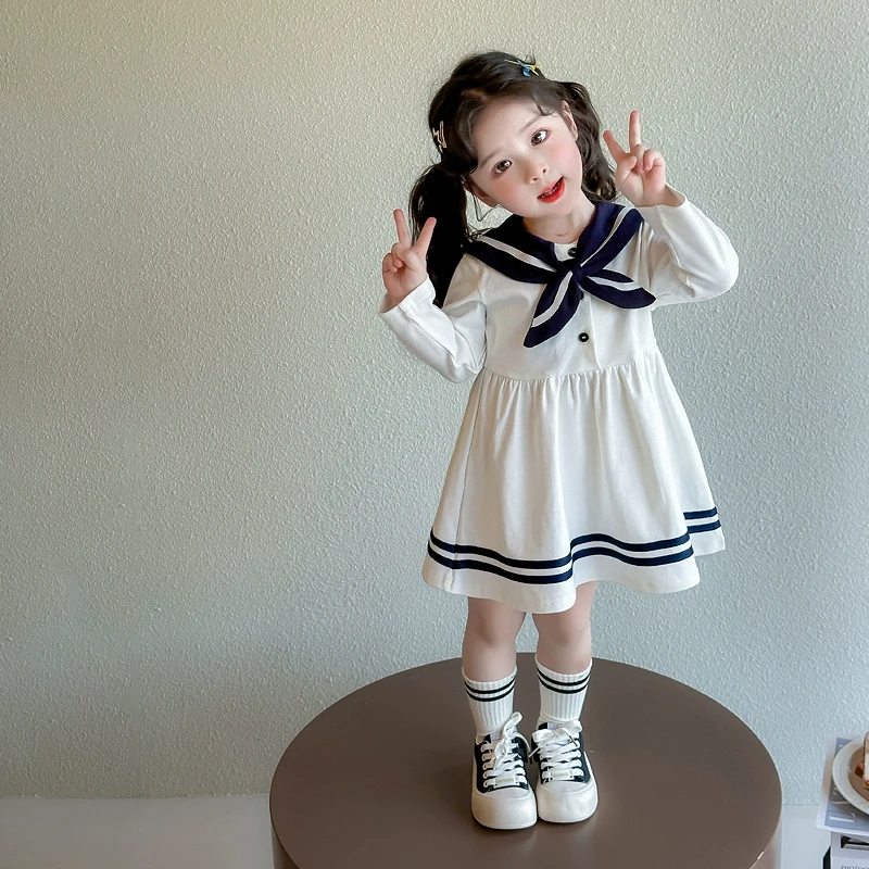 女童春秋海军领裙子春装2025新款儿童洋气春季连衣裙女宝宝学院风