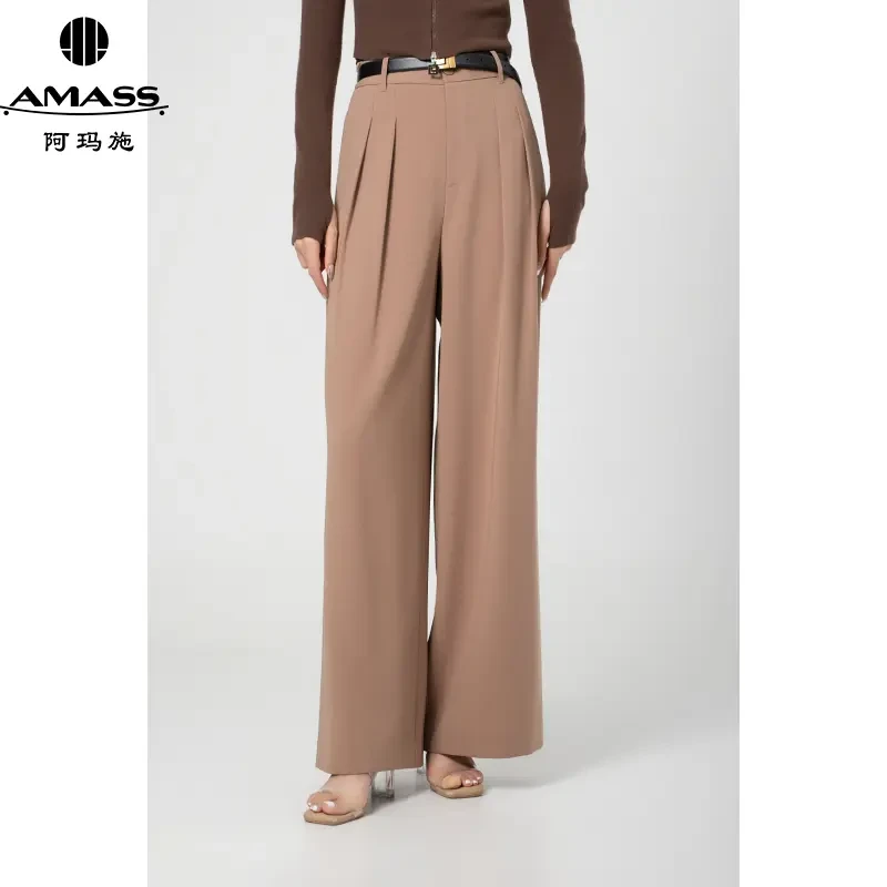 AMASS/阿玛施A字垂感显瘦气质通勤老钱风高腰薄款阔腿裤女5100461