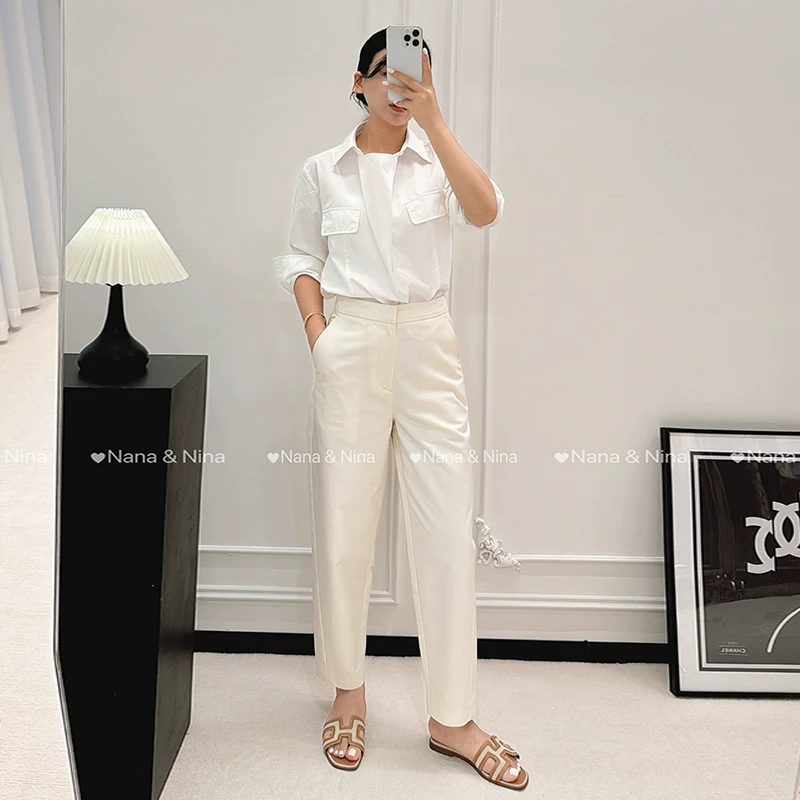 2025早春新款时尚百搭高腰显瘦直筒休闲裤女宽松阔腿长裤子