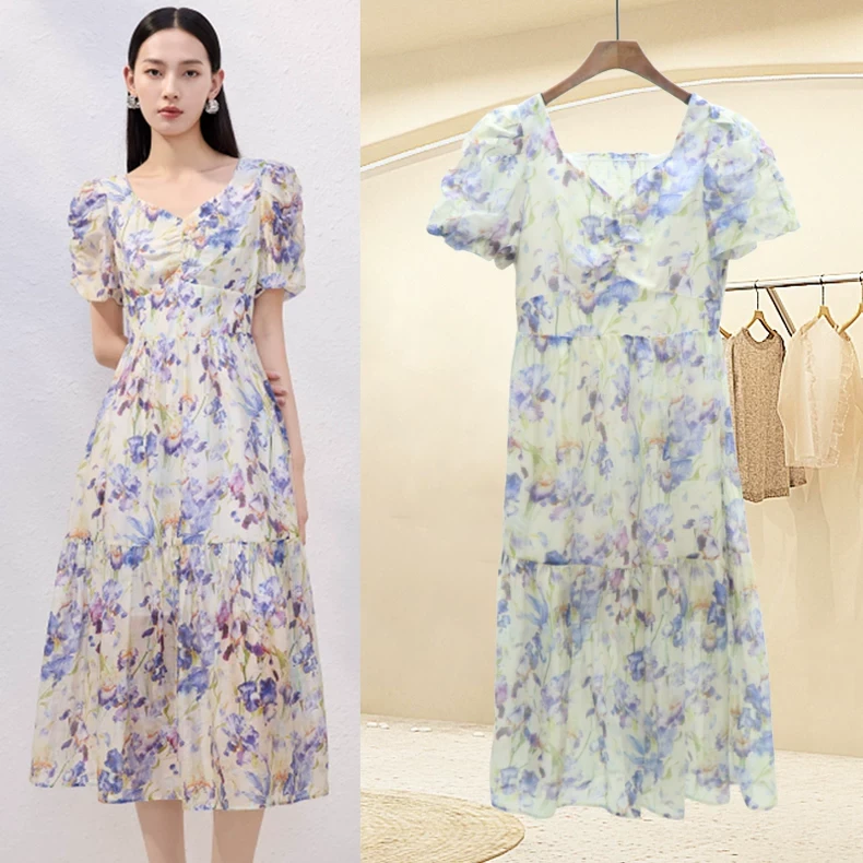 【大梦专属】  修身百搭高腰V领连衣裙品牌撤柜折扣女装Z56