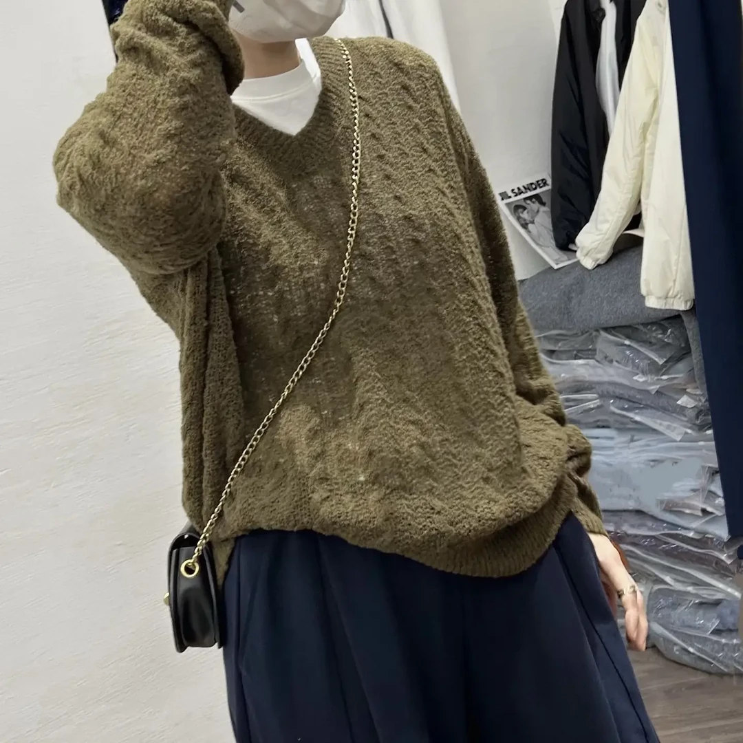 超软糯贴肤穿也不扎～宽松圆领绞花羊毛长袖针织衫打底毛衣女秋冬